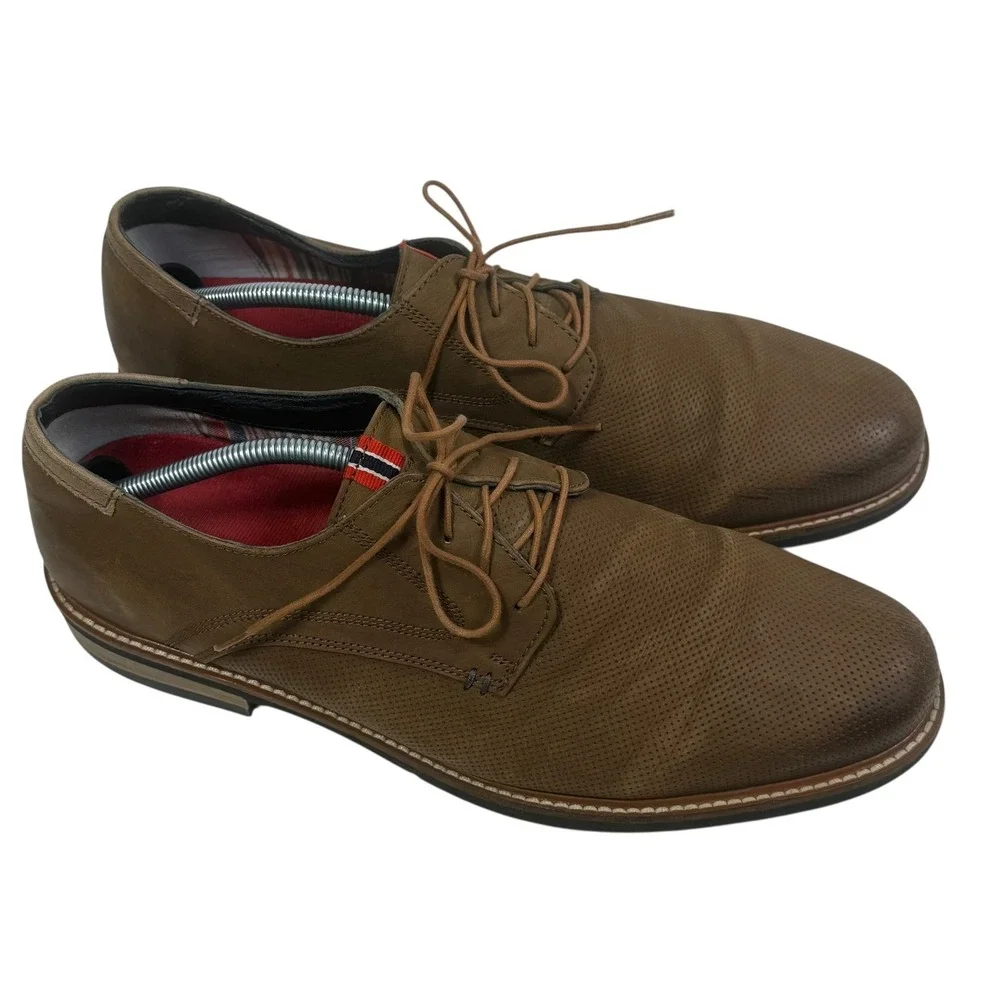 Dr Scholls Mens Weekly Taupe Brown Leather Oxford Shoes Sz 12 Perforated‎